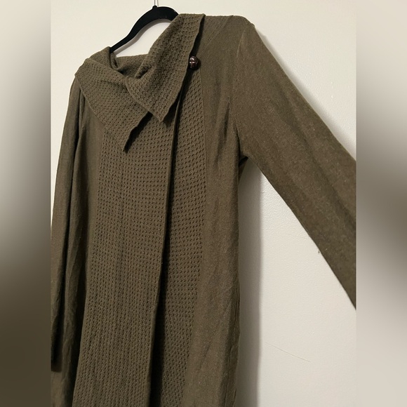 Soft Surroundings Olive Green Waffle Knit Collared Tunic Sweater XS - Picture 3 of 6